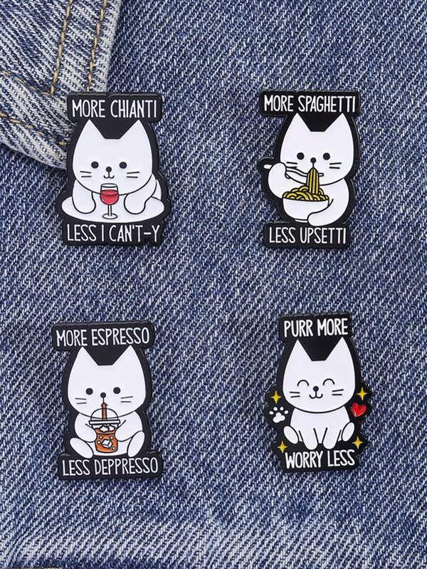 4pcs Cute Kitten Enamel Needle Cute Cartoon Animal Brooch Clothes Backpack Accessories Jewelry Gifts For Friends
