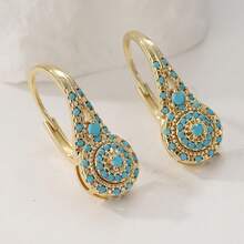 Vintage-Style Gold-Plated Turquoise Drop Hook Earrings With Niche Design And Light Luxury Feel - Gold - View 1