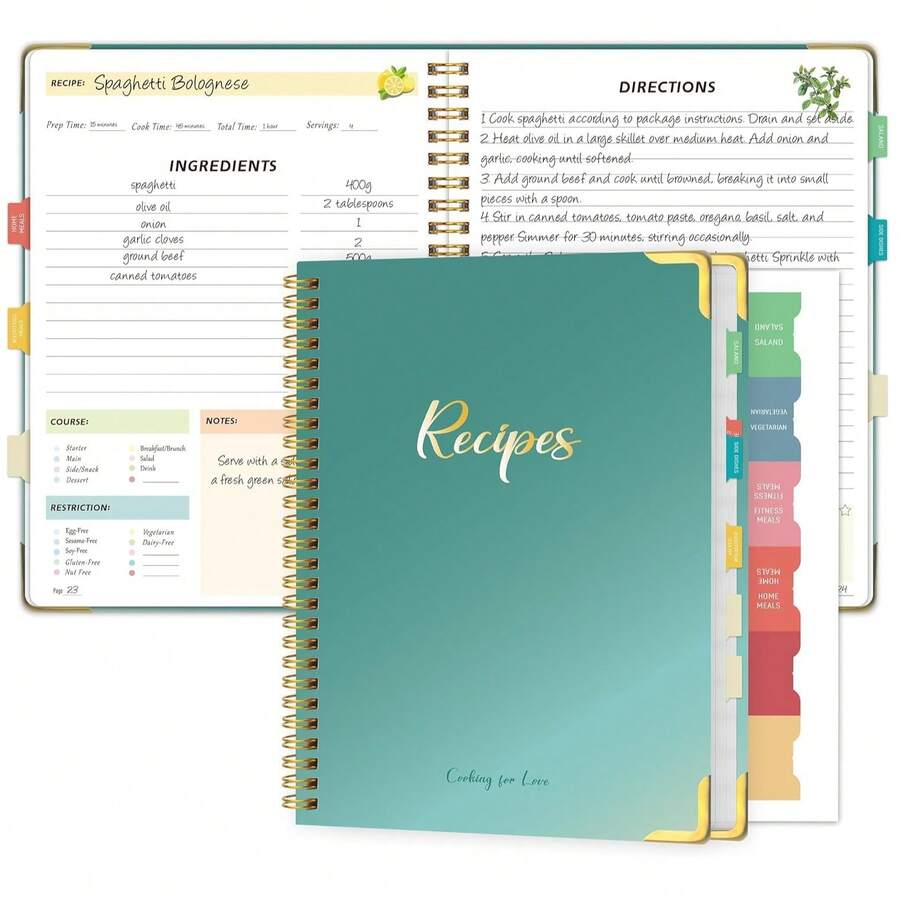 BUBU Libro de recetas en blanco, escribe tus propias recetas, libro de recetas en blanco lindo, libro de recetas en blanco de 8X5.6 pulgadas, adecuado para recetas caseras, cuaderno de recetas con tapa dura, escribe tus propias recetas, útiles escolares, vuelta al cole, regalo del Día del Maestro, regalo del Día de la Madre - Verde - Ver 1