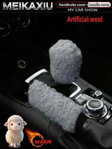 MEIKAXIU 2pcs Set Faux Sheep Plush Car Handbrake Cover & Gear Shift Cover, Car Interior Accessories Set For Women - Artificial Sheep Wool - View 13