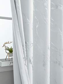 1pc High Blackout Metallic Silver Curtain Fabric, Soundproof Privacy Curtain Panel With Marble Texture Decor, Suitable For Living Room, Bedroom, Balcony - White - View 5