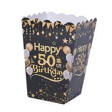 10个/20个装，黑金配色50岁生日快乐食品盒，薯条盒，爆米花杯，爆米花桶，生日派对装饰，周年纪念派对装饰，以及电影夜宵盒，也适用于午餐盒、面包店、汉堡店等。 - 多色50歲 - 查看 7