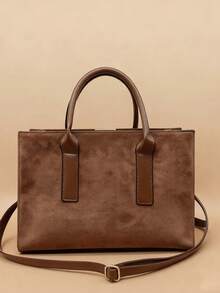 复古轻便大容量麂皮手提包，女士多功能通勤单肩包 - 咖啡 - 查看 10