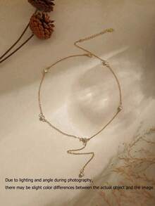 1pc Stainless Steel Necklace For Women, Dainty Layered Gold Long Necklaces 18k Gold Plated Beaded Bar CZ Drop Necklace Simple Gold Y Choker Necklaces For Women Gold Jewelry Gifts For Women