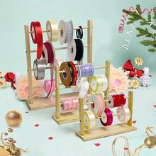 1个木质丝带收纳架，适用于缝纫、礼品盒包装和毛线收纳，立式桌面木质丝带架，手工线轴收纳架，带线轴支架，丝带收纳架，多尺寸毛线球架，多功能项链手链首饰展示架，适用于DIY手工室、蛋糕店、礼品店、花店和日常家居使用。 - 黃色 - 查看 3