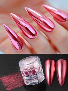 1 pieza Polvo de uñas con efecto espejo metálico de color rojo rosa para Navidad, decoración de arte de uñas con polvo de inmersión estilo Y2K - Rosa Fucsia - Ver 6