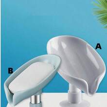 2pcs Leaf Shape Soap Dish With Drain Outlet, Soap Container With Suction Cup At The Bottom, Plastic Drain Self-Adhesive Soap Holder, Soap Holder Tray Tool For Kitchen And Bathroom, Soap Box , Bathroom Storage And Organization Ltems, Bathroom Gadge, Multipurpose Soap Storage Shelf, Storage Rack, Bathroom Accessories(Grey, Green) - Multicolor - View 5