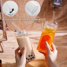 12PCS Square Glasses, Coffee Mugs, Valentine's Day Gifts For Girls And Wives, Transparent Tall Glasses, Modern Glasses, Mixed Drinkware With Glass Straws, For Coffee Juice, Milk - 透明 - 查看 2