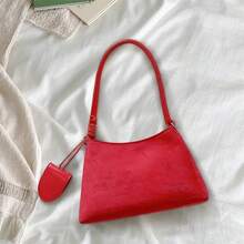 Bolso de hombro con cremallera para mujer, moderno, con colgante de monedero, para uso diario - Rojo - Ver 2