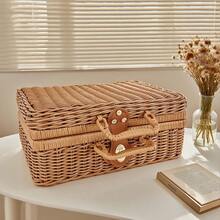 CASEGRACE سلة تخزين مصنوعة يدويًا على طراز الخوص، صندوق هدايا زفاف عتيق، مجموعة هدايا عيد الحب وعيد الأم، منظم مستحضرات التجميل مع مقابض، حامل هدايا عيد الميلاد، سلال رفوف - بني - مشاهدة 8
