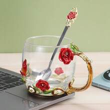 1 exquisita taza de té de cristal con esmalte rojo y asa dorada(Caja de regalo) - taza de café de vidrio resistente al calor, decorada con patrones de mariposas y flores, incluye cuchara y adornos - ideal para tomar jugo, leche y desayunar en casa o en la oficina - regalo perfecto para Navidad, Acción de Gracias, Día de San Valentín, adecuado para madres, maestros, amigos - taza de café de vidrio hecha a mano, ideal para el Día de la Madre, Navidad, cumpleaños, Día de San Valentín,Fabricada en vidrio grueso libre de plomo, resistente al calor y 100% no tóxico. ¡Una alternativa saludable al plástico. - Rojo - Ver 7