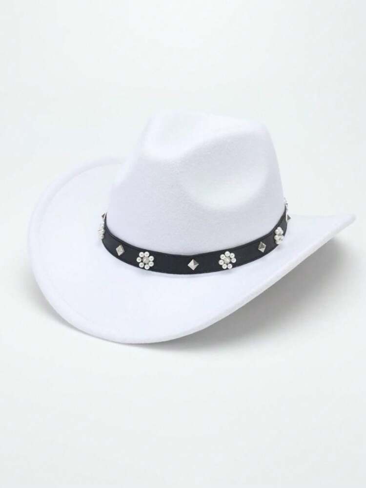 A Unisex Cowboy Top Hat With A Detachable Pearl Rivet Strap Is Fashionable And Versatile, Suitable For Both Men And Women. It Is Perfect For Outdoor Travel, Daily Wear, Horseback Riding, Parties, Music Festivals, Stage Performances And Cowboy Gatherings. It Is A Fashionable And Versatile Cowboy Style And An Outdoor Travel Hat, And Also An Excellent Gift Choice - Black Belt Pearl Rivet Hat - View 8