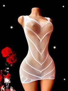 Conjunto de 2 piezas de vestido hueco de mujer de red de pesca, lencería sexy para noche romántica