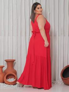 Long Wrap Dress With Thin Straps Made Of Smooth Viscose Linen. - 紅色 - 查看 4
