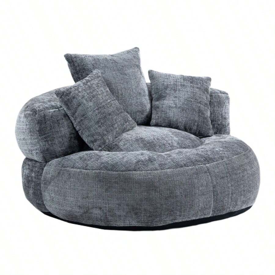 Chenille Lazy Sofa, Single Seat Bean Bag Sofa Chair, High-Back Durable Soft Comfort Recliner, Casual Living Room Sofa Chair, Includes 3 Pillows, Indoor/Outdoor Use, No Assembly Required, Suitable For Living Room, Bedroom, Dormitory And Apartment (Gray) - Xám - Xem 1