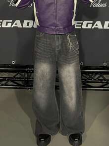 HEHCN Men's Relaxed Fit Distressed Vintage Washed Gray Straight Leg Casual Jeans, Wide Leg Pants, Suitable Gift For Husband/Boyfriend