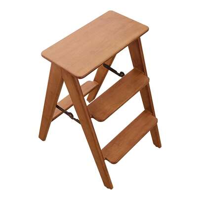 Foldable Step 23.6x14.7x7.6in Stool Bamboo,3 Step Ladder With Wide Anti-Slip Pedal,Home Furnishing Sturdy Bamboo Ladder,Step Stool For Adults