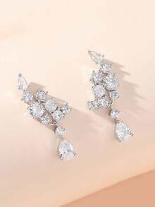 礼盒装奢华全水钻冰晶翼圣诞耳环，时尚女士珠宝耳环，适合婚礼、订婚、派对、节日礼物 - 銀色2 - 查看 7