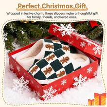 Cozy Plush Halloween Pumpkin Slippers, Non-Slip Fluffy Design - Plaid Gingerbread Man - View 7