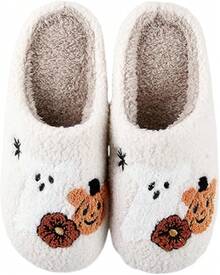 Cozy Plush Halloween Pumpkin Slippers, Non-Slip Fluffy Design - Linda combinación - Ver 12