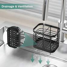 Black Toothbrush Holders Wall Mounted For Shower, Bathroom Electric Tooth Brush Holder Storage Organizer For Shower,  Toothpaste Caddy Stand For Bathroom, House Essentials For New Home{Inchsize_nameinch:Inch2Slotsinch,Inchcolor_nameinch:InchBlackinch} - màu đen - Xem 3