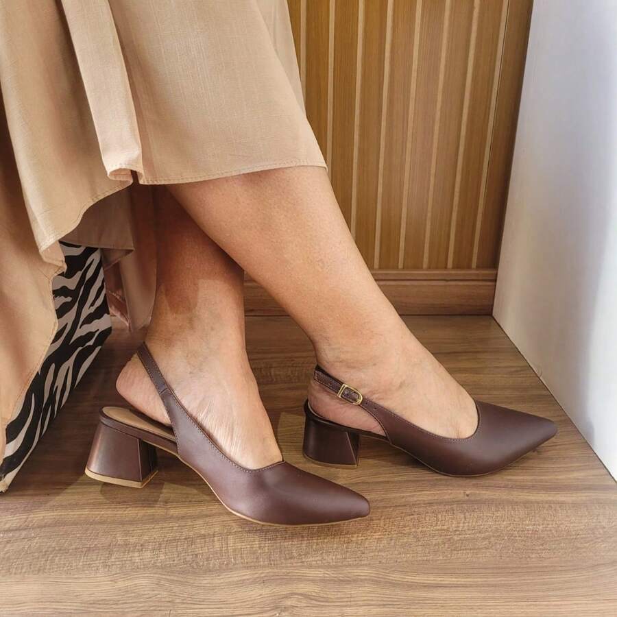 Women's Slingback Pump With 5cm Block Heel - Comfortable And Stylish - Cà phê nâu - Xem 1