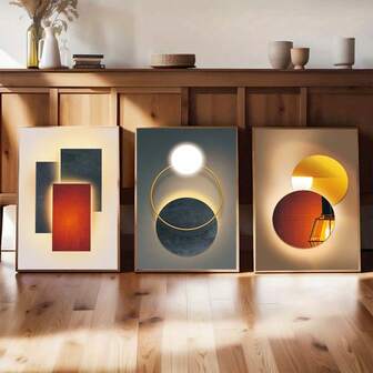 1/3Pcs Vintage Wall Arts Posters Three Pieces Set Geometric Design Canvas Paintings Suitable For Bedroom, Living Room, Study, Office Corridor, Home Room Wall Decoration Art, Printed Pictures, Posters, Canvas, Wall Art Decorative Paintings(No Frame/Framed)