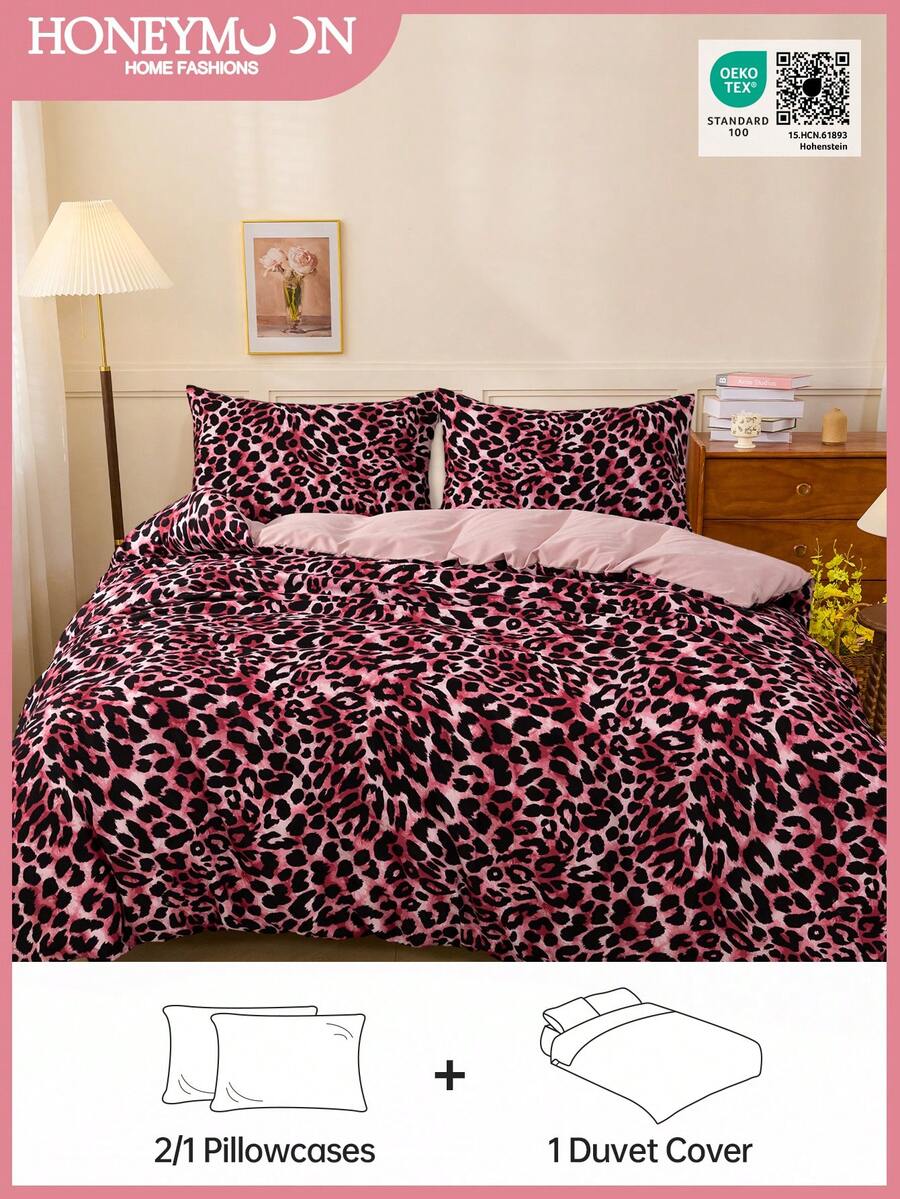 2/3件印花被套套装，柔软透气，可爱印花装饰床罩，完美适合单人床、双人床、特大床、大号床等所有尺寸的床，包含1件被套+1/2件枕套。适用于居家床上用品、学校床上用品和宿舍必需品，经Oeko-Tex认证 - 彩色 - 查看 1