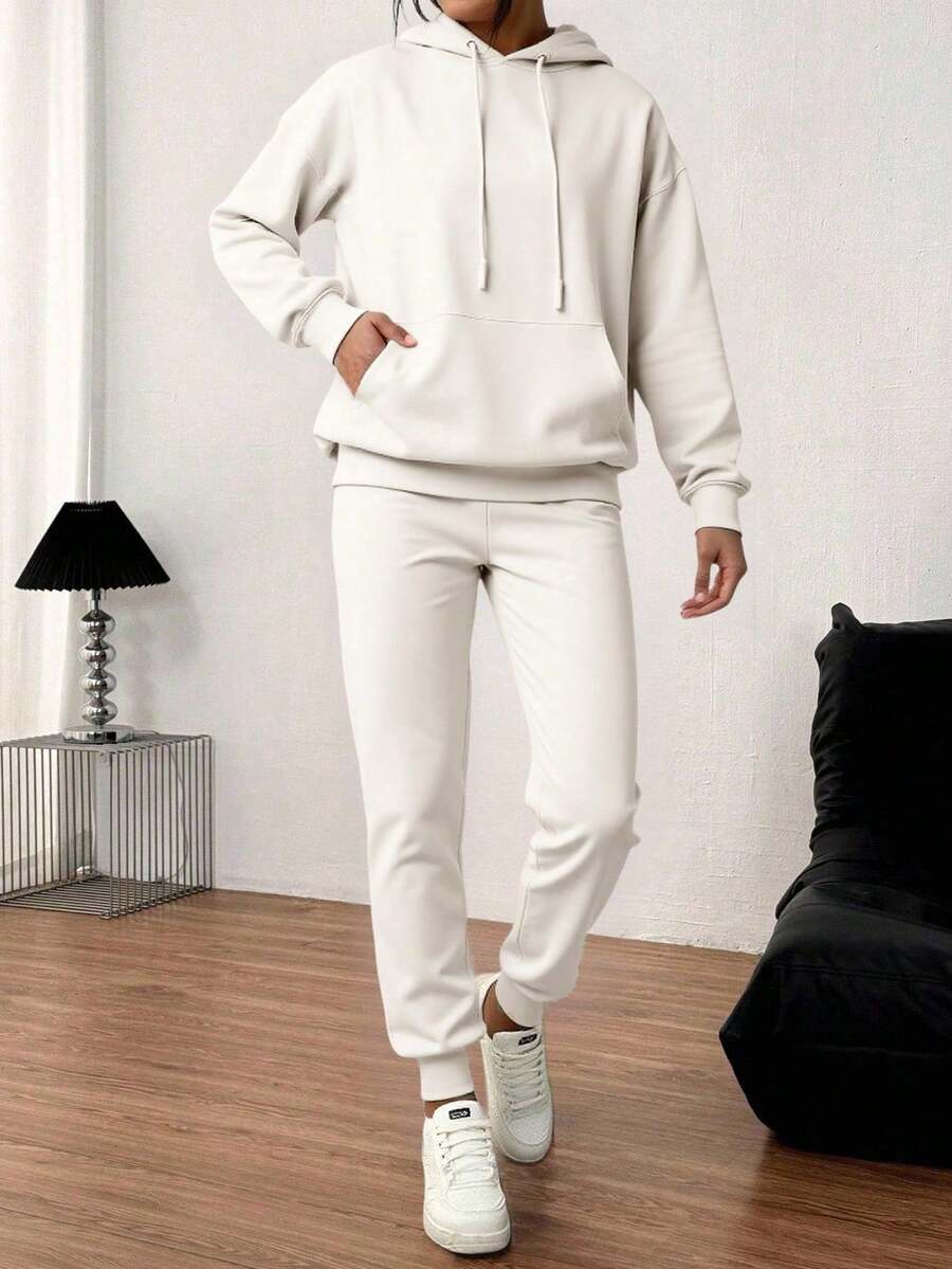 Conjunto deportivo de pants con sudader de manga larga con cordones con abertura en la parte de adelante - Color albaricoque claro - Ver 1