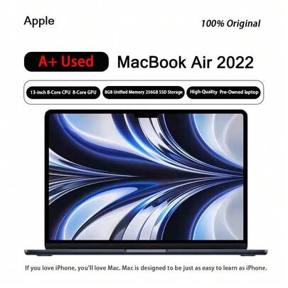 A+Used Apple MacBook Air 2022, AI 13.6-Inch Laptop, M2 Chip, 8+256GBلابتوب, The World's Most Popular Laptop