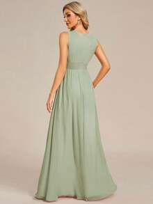 Romantic Chiffon Backless Ruffle Detail Sage Green Bridesmaid Dress, Spring/Summer Semi-Formal Wedding Guest Dress, Suitable For Wedding Parties And Valentine's Day - Mint Green - View 3