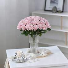 1/80支仿真玫瑰花，逼真植物，花束，适用于家居装饰、婚礼装饰、春季装饰、房间装饰、厨房、餐厅、卧室、浴室、派对装饰、新年装饰、新娘捧花、DIY花环材料、校园装饰、户外花园、情人节礼物 - 粉色 - 查看 8