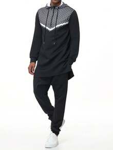Kamisweat Thobe In Black Muslim Men's Robe Hooded Long Sweatshirt With Slits On Both Sides And Printed Side Pockets Men's Suit Pants Are Haren Pants With Pockets Suitable For Outdoor Light Exercise, Morning Running, Mountain Climbing, Vacation, Outdoor Parkour - màu đen - Xem 3