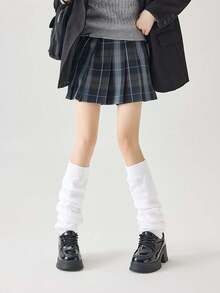 1 Pair Women's Elastic Hem Socks, Fashionable Versatile Suitable For Skirts In Autumn, Black/White Socks, Loose Knit Casual Socks, Suitable For Daily Wear And Cosplay, Cozy Socks