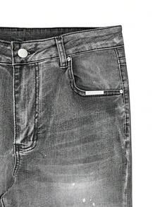 Quần jeans nam dáng suông, nhẹ, chất liệu nhẹ, kiểu dáng công sở thường ngày, có cúc cài phía trước, kiểu dáng thoải mái, thích hợp cho mọi mùa. - màu đen - Xem 5