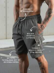 KIT 2 Bermuda Cargo Tactel Plus size P ao G3 com 5 Bolsos Confortável - PRETO E CHUMBO - Visão 4