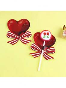 50pcs Heart-Shaped Lollipop Cards, Red Heart Candy Cards, Suitable For Tabletop Centerpieces, Valentine's Day And Event Decorations, Lollipop Packaging Cards, Gift Wrapping Decor - 彩色 - 查看 6