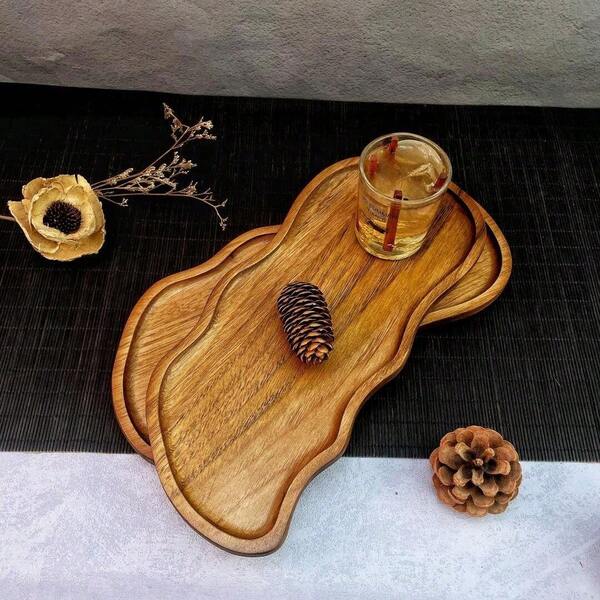 1/2/3pcs Wavy Tray, Small Size, Cheese Board And Tray, Rosewood Tray, Cake Tray, Food Tray, Cooked Meat Tray, Tableware, Home Essentials, Kitchen Tools, Christmas Gift, Christmas Home Decor, Fall Decor, Thanksgiving Hosting
