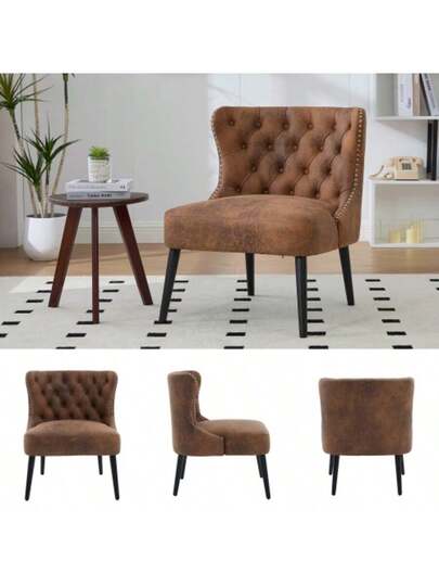 Tech Fabric Button Pull Point Single Sofa Chair, Moderne out Arm Rivets Solid Wood Legs Living Room, Bedroom