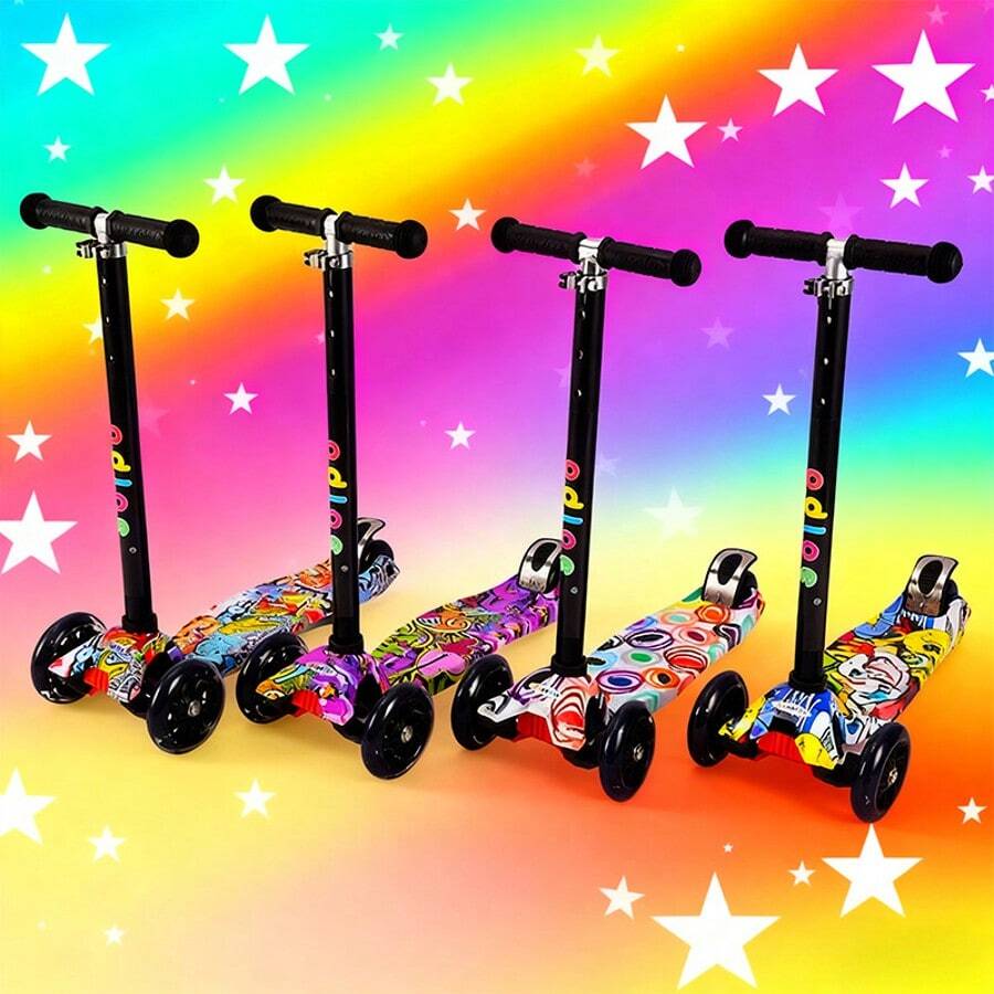 Scooter de tres ruedas plegable para niños, con ruedas luminosas y frenos traseros para pies, universal para hombres y mujeres, patineta pintada, juguetes de regalo para el día del Niño / año nuevo