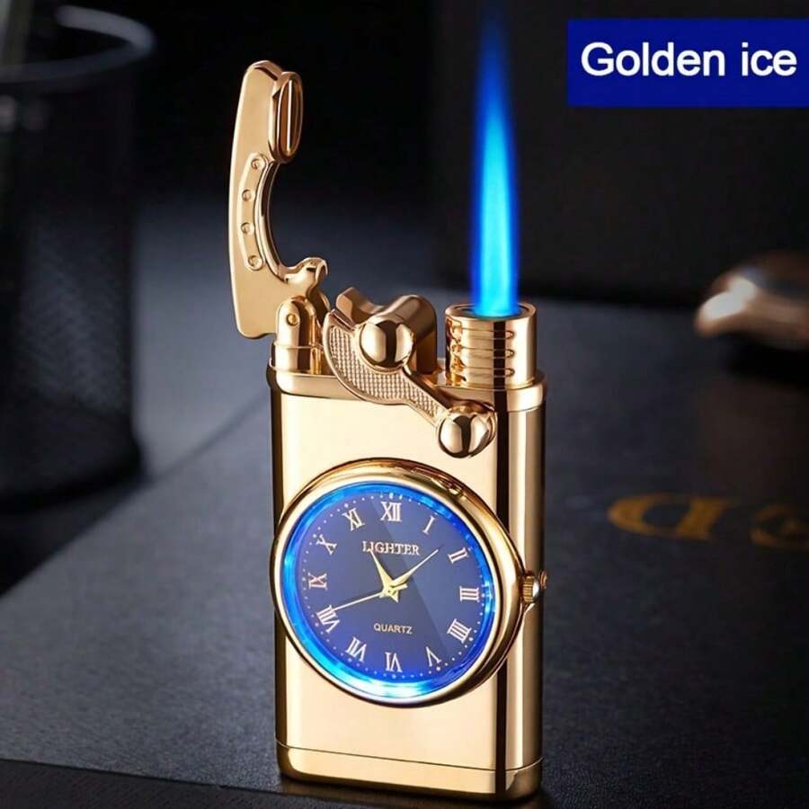 Butane Lighter, Single Flame Lighter, Vintage Genuine Dial Lighter, Windproof Lighter, Arm Ignition Lighter, Adjustable Flame Size, Blue Flame Lighter, Multifunctional Lighter, Refillable Butane, Gifts For Boyfriend And Father, Excluding Butane - Vàng - Xem 1