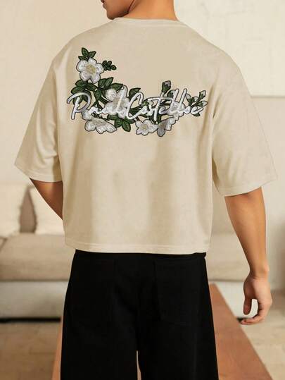 Lonblece Herren Kurzarm T-Shirt mit handgezeichnetem besticktem Muster, geeignet für den täglichen Gebrauch im Frühling und Sommer