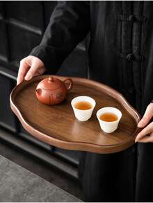 1pc Oval Walnut Wood Serving Tray, For Holding Food, Snacks, Beverages, Sushi, Steak, Pizza, Desserts, Cakes, Breads, Breakfast, Coffee, Tea, Charcuterie, Catering Platters - Maroon - View 6