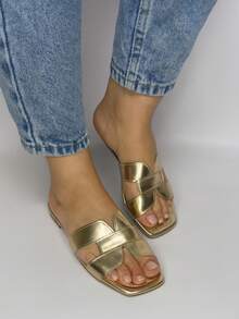 Women's Flat Sandal, Model H, With Modern Detail - Vàng - Xem 5