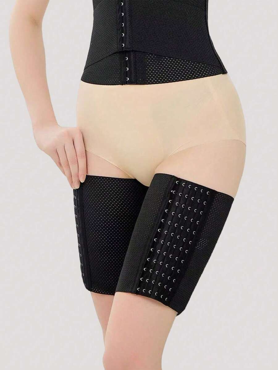 1 Pair Asian Size Thigh Shaper Bands, Snap Button Design, Breathable & Comfortable, Assist Sports, Anti-Chafing Elastic Thigh Bands, Shaping Compression Bands, Suitable For Fitness, Sports, And Daily Commute - Black - View 1