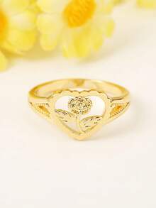 1pc Elegant Rose Flower Copper Ring, Suitable For Daily Wear, Wedding, Engagement, Party Jewelry Gift For Women Valentines,Mom,Mother,Mother's Day,Gift - 1# - View 7