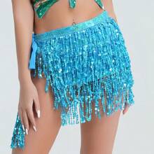 Women's Belly Dance Skirt Sparkly Sequined Fringe Wrap Hip Scarf, Festival Rave Carnival Costume, Burlesque Tassel Skirt For Women Party