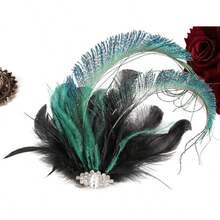 1件1920年代复古羽毛头箍，镶钻羽毛头饰，适合20年代主题派对、化装舞会、女士服装 - G - 查看 5