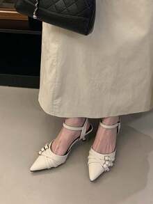 尖头高跟凉鞋，皮带扣设计，镂空性感细高跟，低鞋面高跟鞋，适合春秋季节穿着，猫跟鞋 - 杏色 - 查看 5