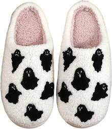 Cozy Plush Halloween Pumpkin Slippers, Non-Slip Fluffy Design - Six White Ghosts - View 12
